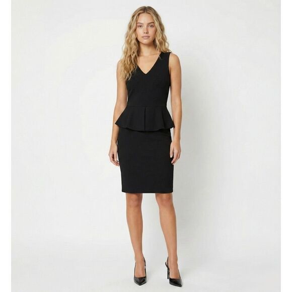 Ganni Dresses & Skirts - GANNI Anthropologie Eleanor Black Peplum V Neck Pencil Dress Small Cocktail